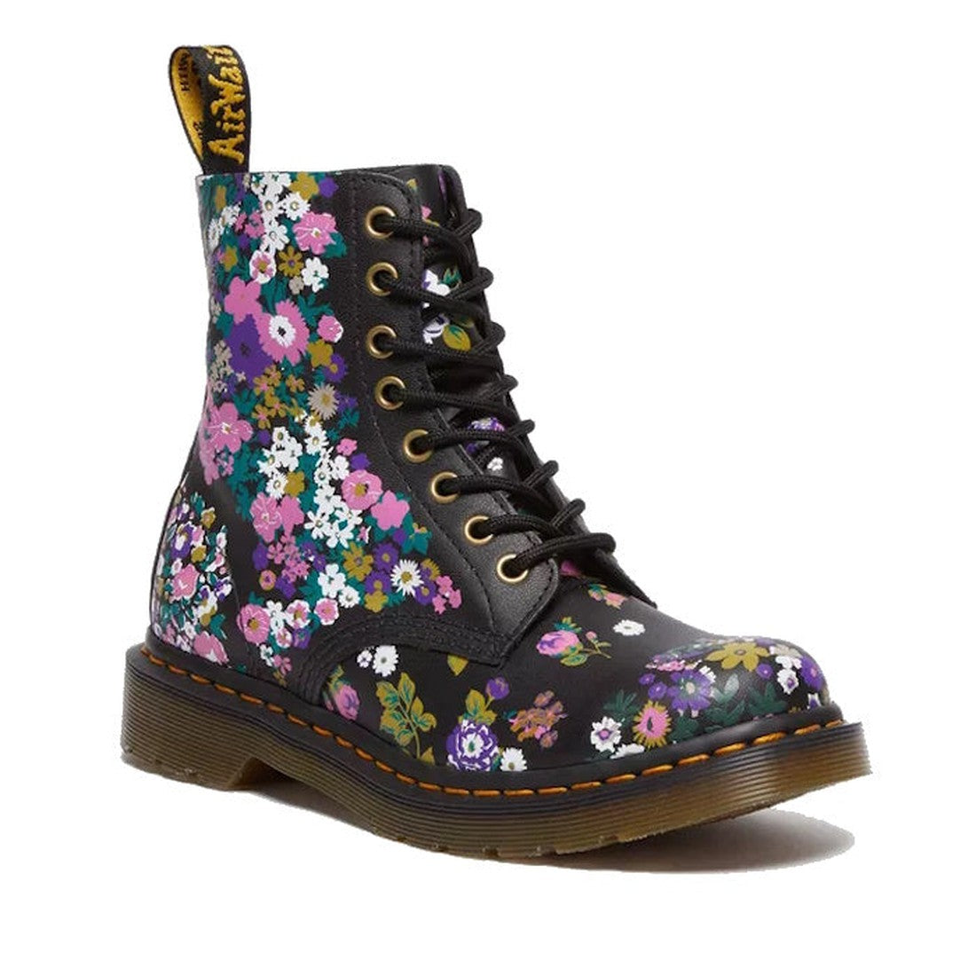 Image of right foot, side on of Dr Martens Vintage Floral 1460 Pascal Backhand Leather Multi-Foot Forward Shoes