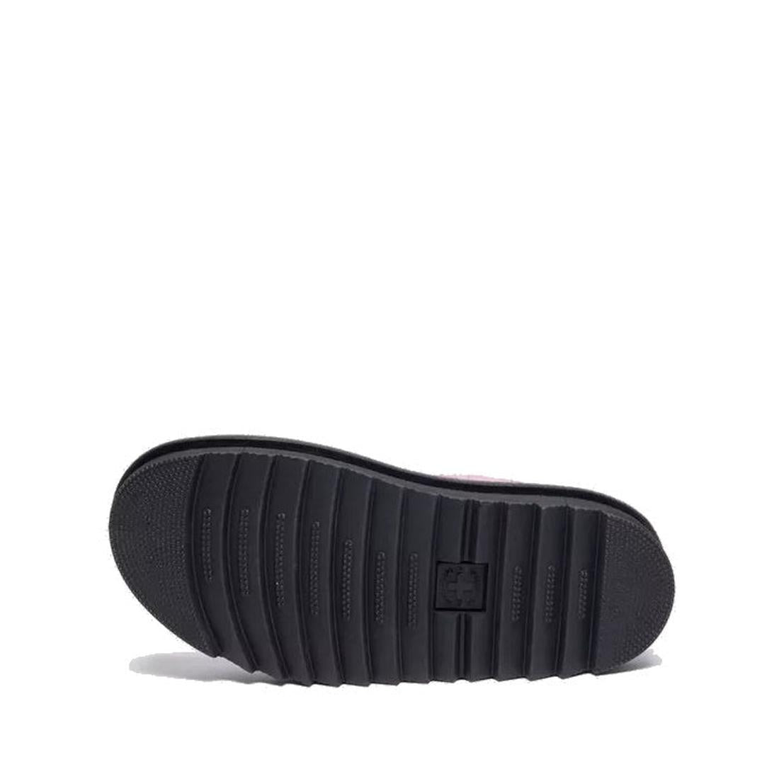 The image displays the black, ridged sole of a Dr Martens - Voss II Cross Strap Sandal in Dusty Rose Pink, shown from the bottom against a plain white background., 50439, 190665777529, 190665777536, 190665777543, 190665777567, 50444, 50445