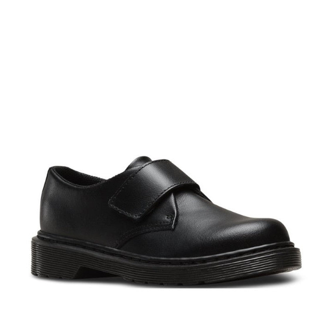 Image of right foot, side on of Dr Martens kids - Kamron Velcro Junior Black School Shoe uk10-3-Foot Forward Shoes
