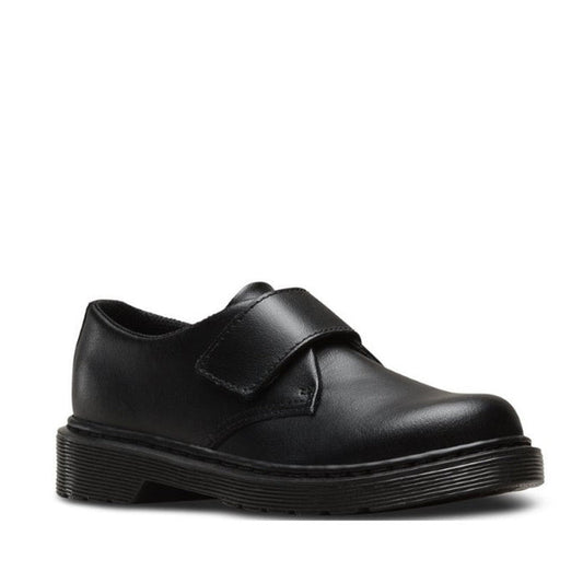 Image of right foot, side on of Dr Martens kids - Kamron Velcro Junior Black School Shoe uk10-3-Foot Forward Shoes