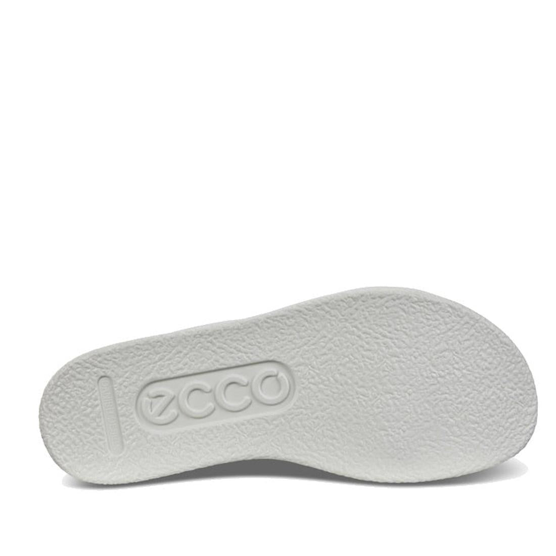 The image displays the textured white sole of the Ecco Flowt Black Womens Active Sandal, featuring the ECCO brand name embossed at the center., 48662, 809704992501, 809704992518, 809704992525, 48666