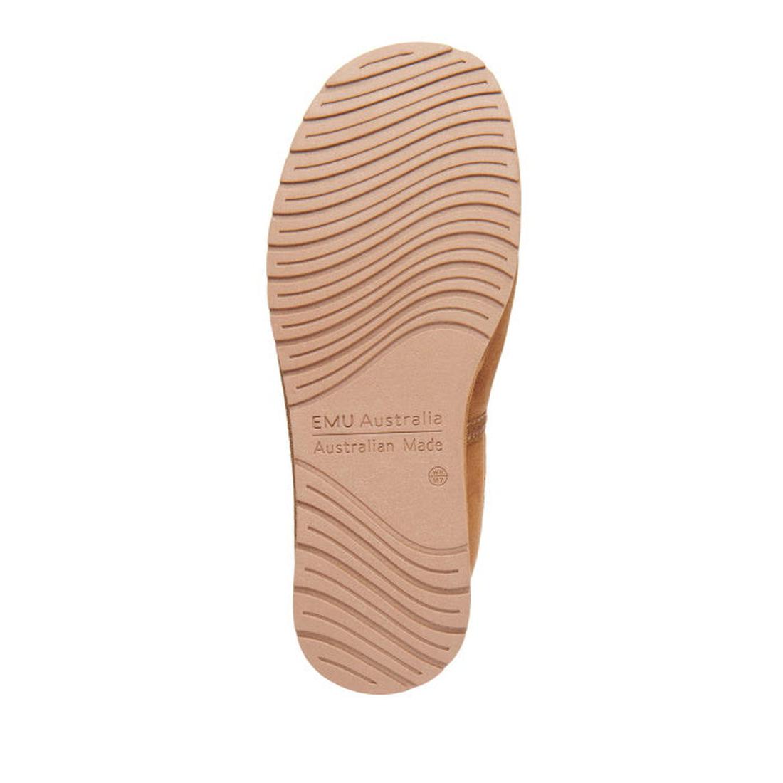 EMU Ashford Slipper Slip On in Chestnut, with cozy sheepskin, slip-on ease, grippy wavy tread sole and Aussie craftsmanship.  ksnz