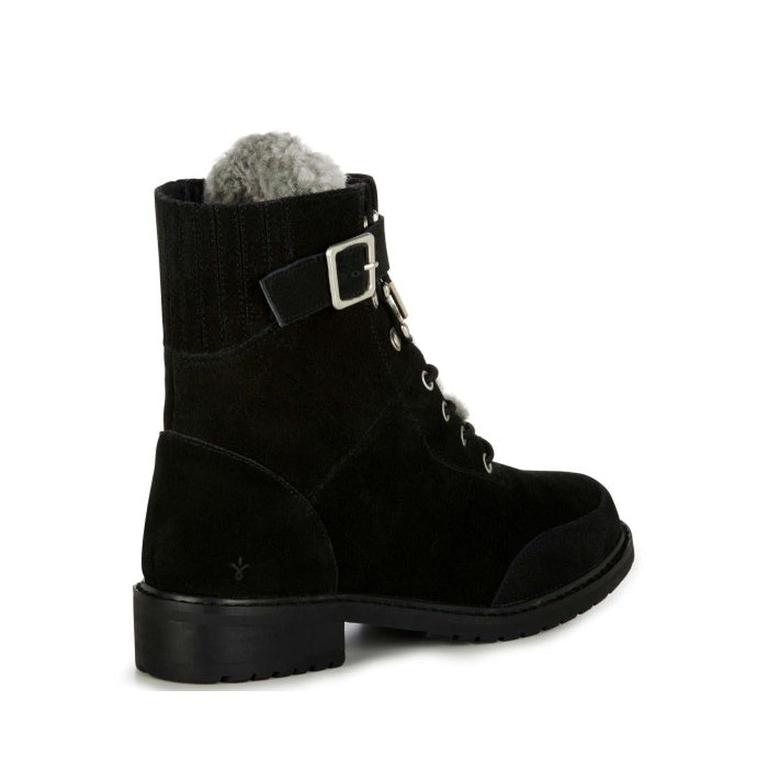 EMU NZ Emu Women's Waldron Mix Merino Waterproof Boot in black, with cozy faux fur, sturdy sole, and easy lace-up for family adventures.  ksnz