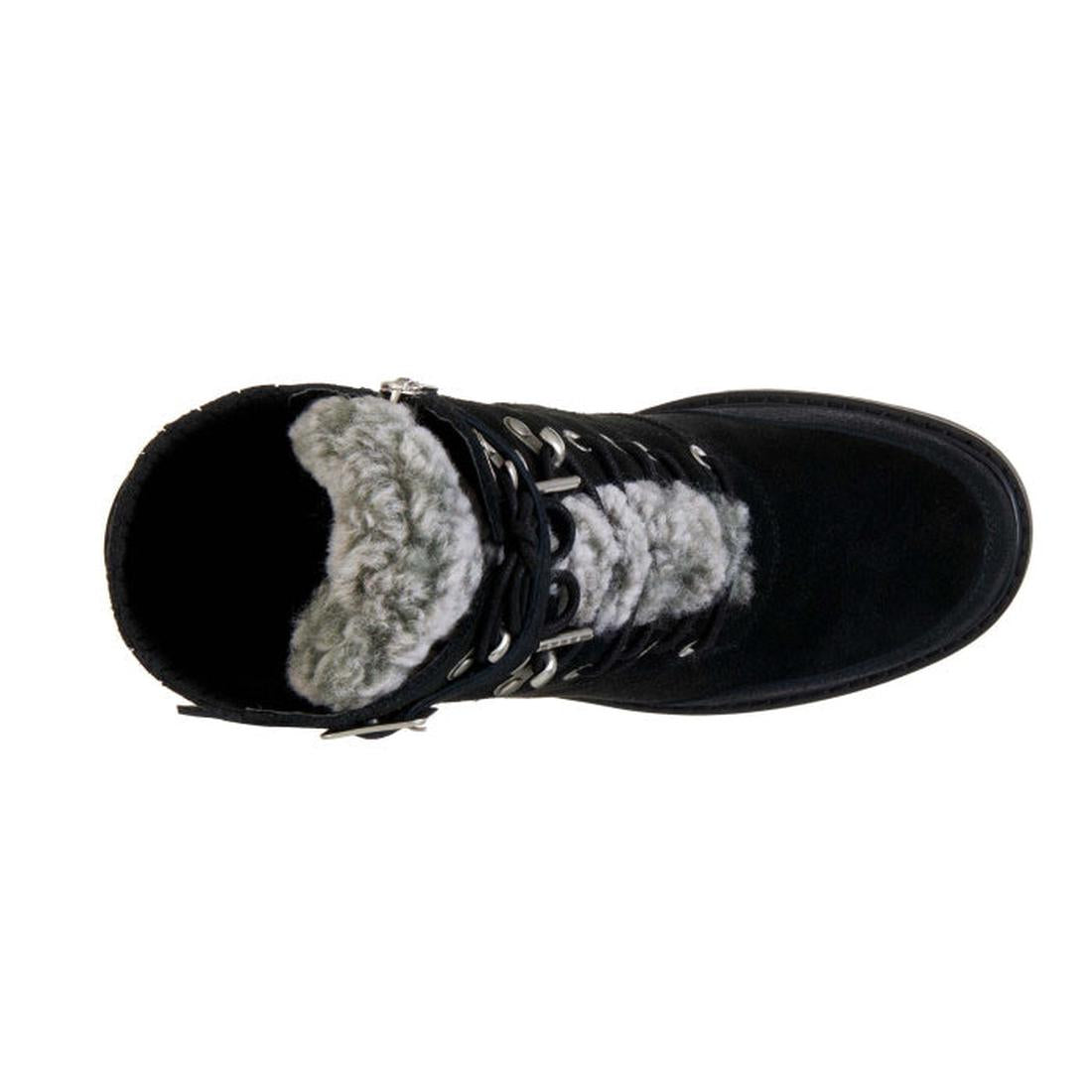 EMU NZ Emu Women's Waldron Mix Merino Waterproof Boot in classic black, with cozy gray faux fur, sturdy sole, and secure laces.  ksnz