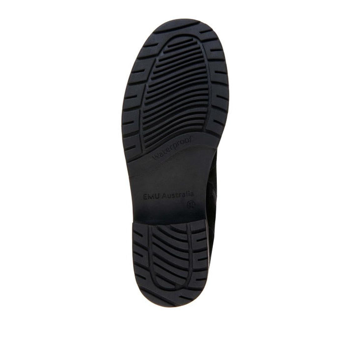 Emu Women's Waldron Mix Merino WATERPROOF Boot in black suede, with easy-grip rubber sole and secure closure—perfect for rainy days.  ksnz