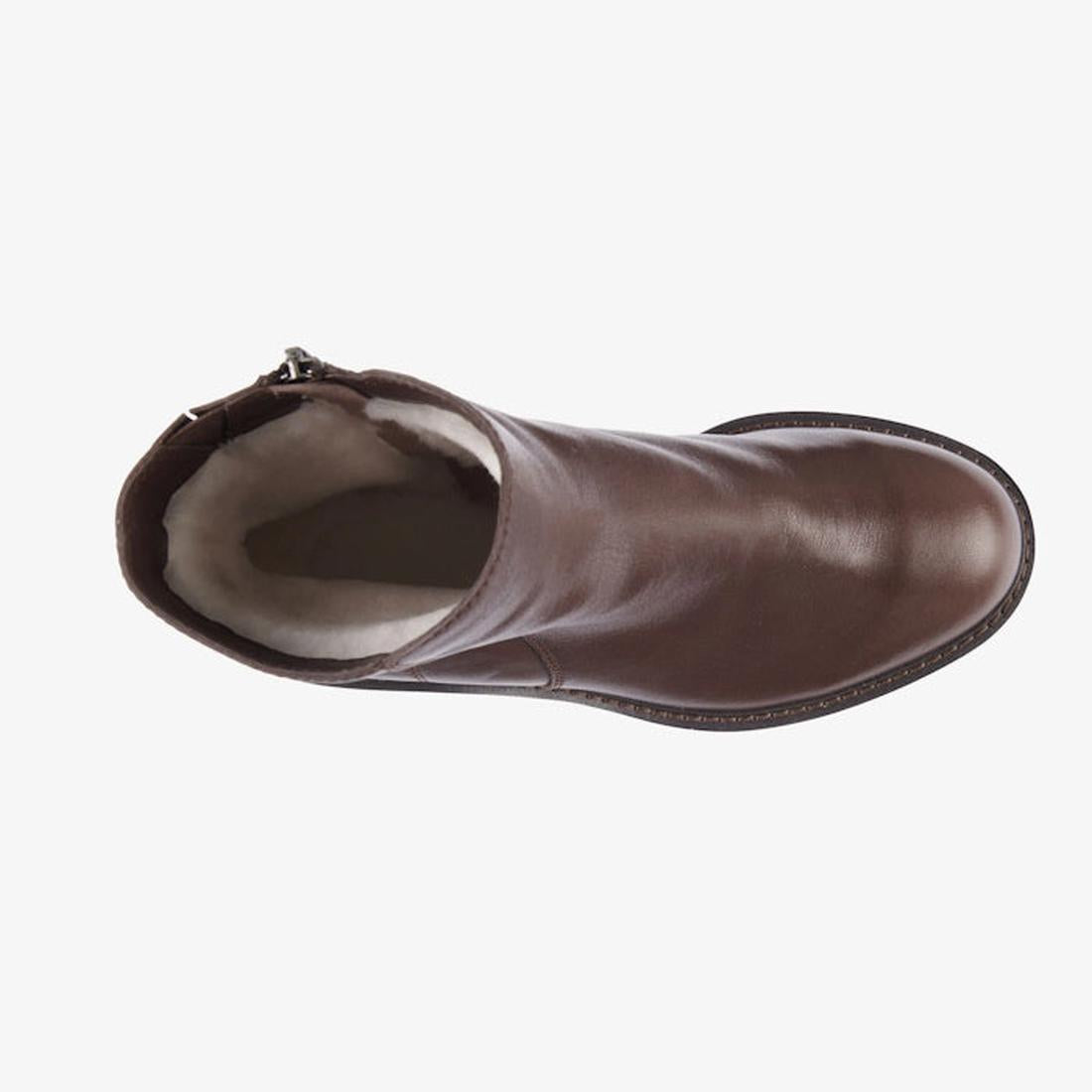 Top down view of the EMU Zeil ankle boot in walnut brown, showing the wool lining.,
9330071964217,
9330071964224,
9330071964231,
9330071964248,, 44298, 9330071964217, 9330071964224, 9330071964231, 9330071964248, 44303