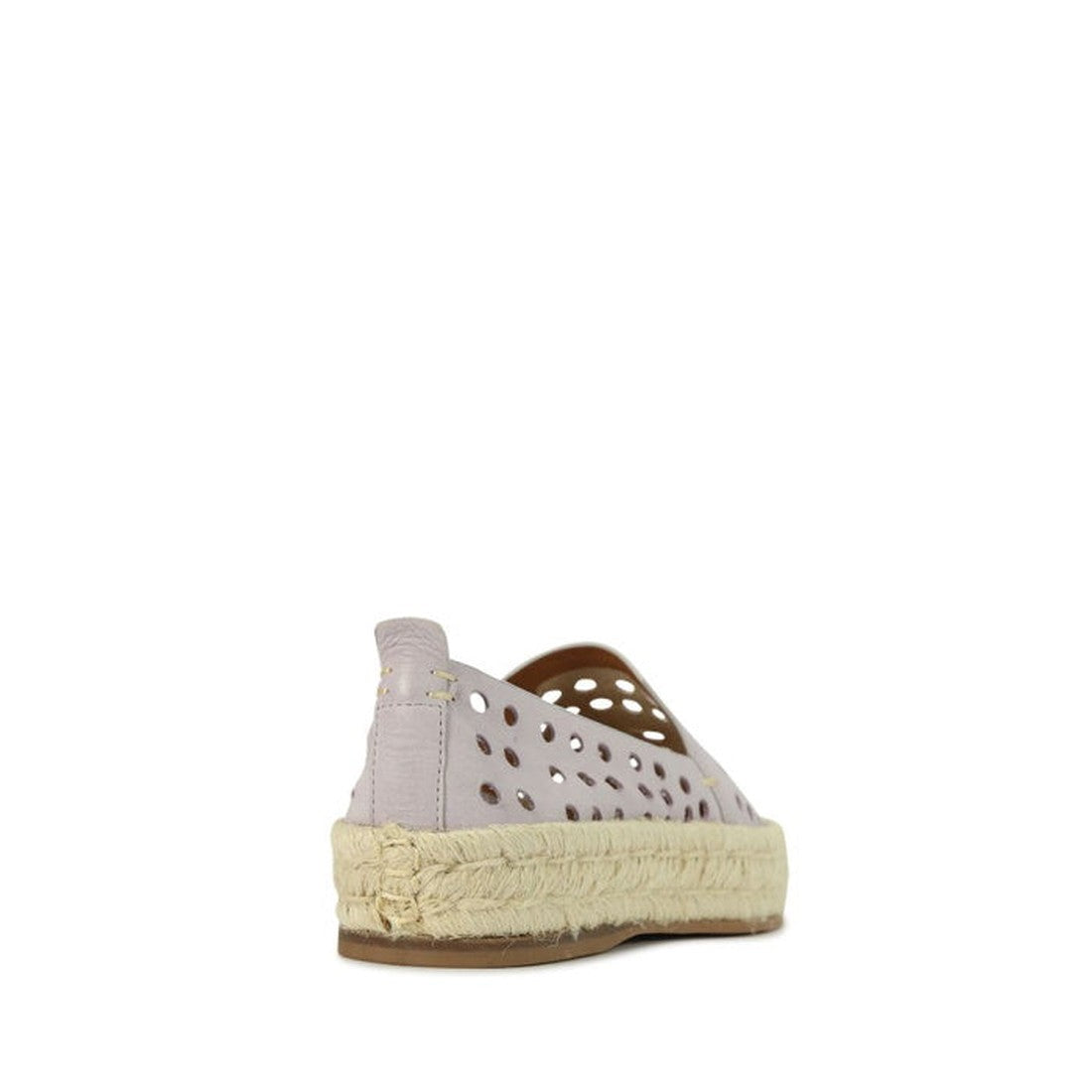 EOS Sea Leather Ballet Pump in soft lilac, with airy perforated nubuck leather and a sturdy woven jute platform sole, viewed from behind.  ksnz, 17513, 17514, 17515, 17516, 17517