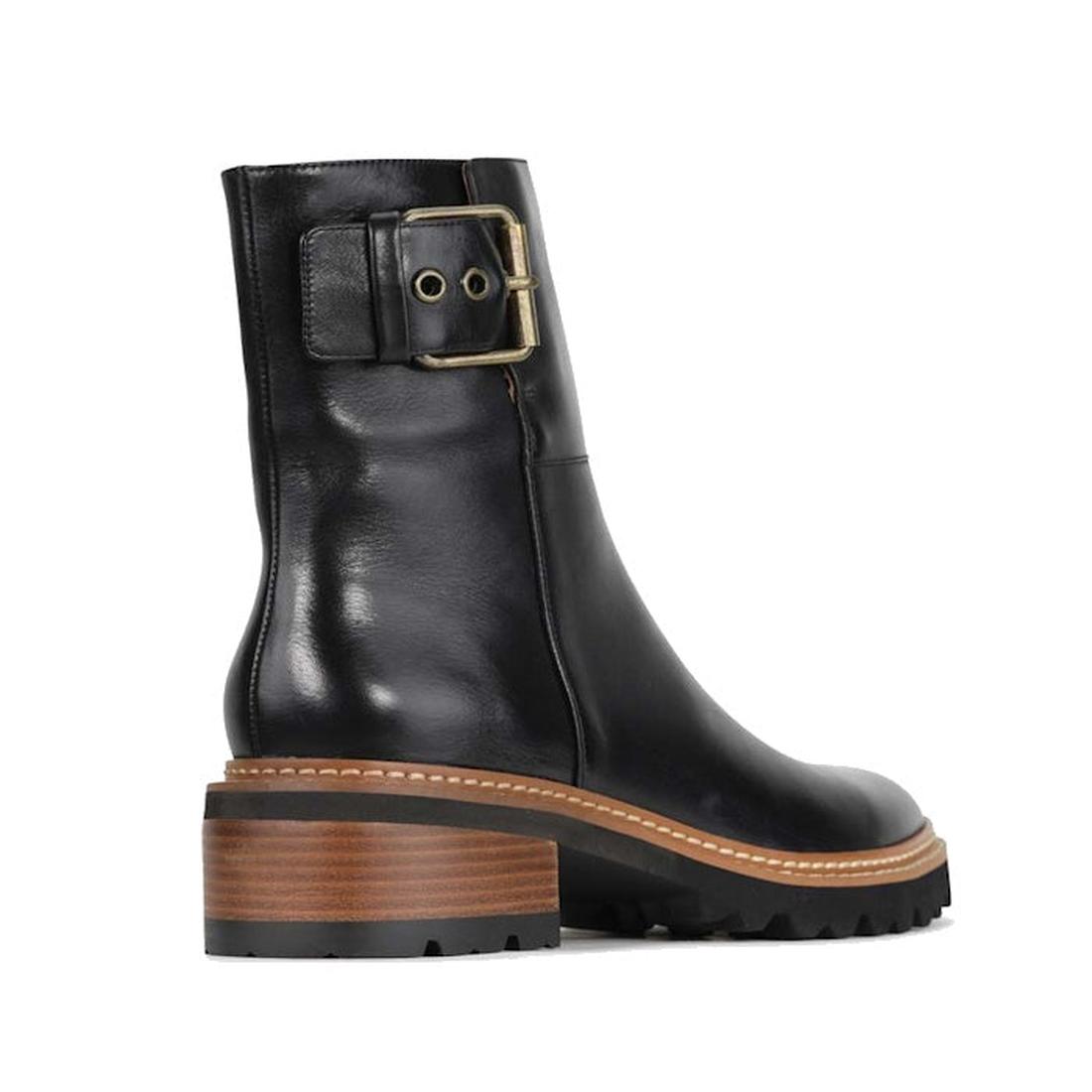 EOS Lineman Black Women’s Leather Boot with soft cashmere leather, sturdy wooden heel, grippy sole, and stylish gold buckle.  ksnz, 45055, 45049, 45050, 45051, 45052, 45053, 45054