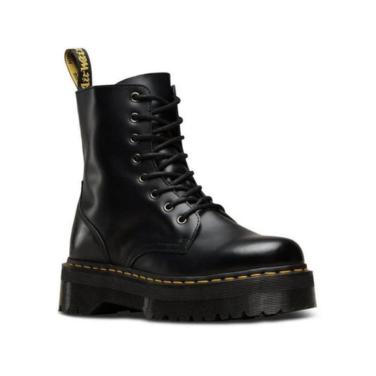 Image of right foot, side on of Dr Martens - Jadon Polished Smooth Boot 8 up platform -Foot Forward Shoes