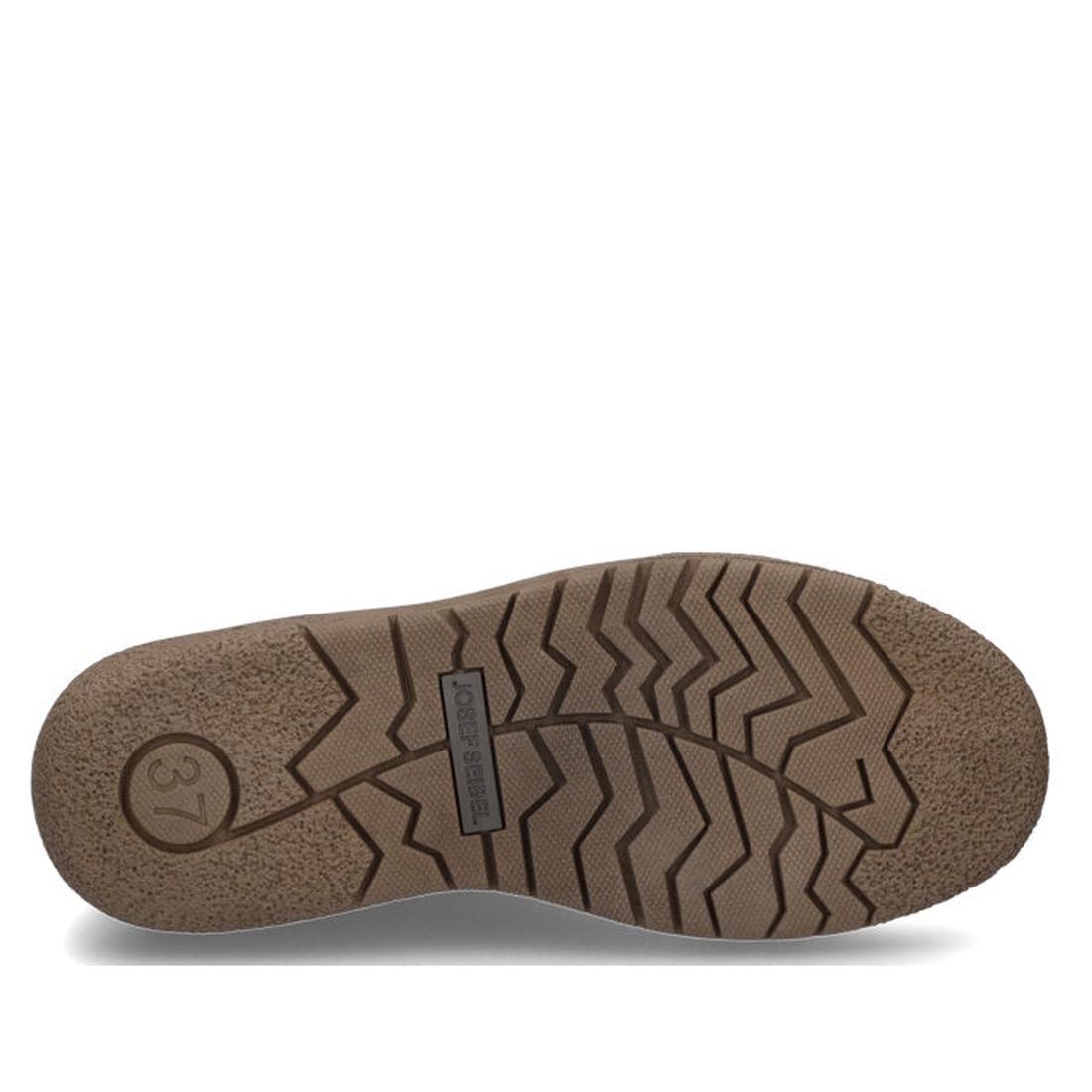 The image shows the sole of the Josef Seibel Neele 57 Women's Leather Ankle Boot Zip Wild Kombi Moss Green, featuring a textured zigzag tread, the number 37 near the heel, and a rectangular TENDER & STRONG label at the center., 4062838400250, 400283840026