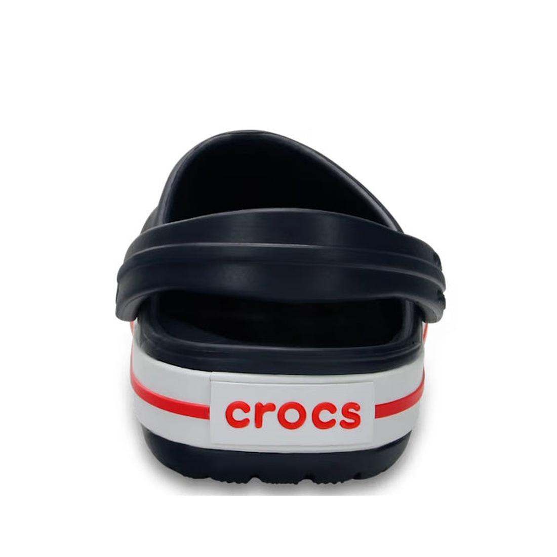 Navy  Crocs Crocband kids sandal with red and white sole rear view on a white background.,
191448739390,
191448739406,
191448739413,
191448739420,
191448739437,
191448739444,
191448739451,, 191448739390, 191448739406, 191448739413, 191448739420, 191448739