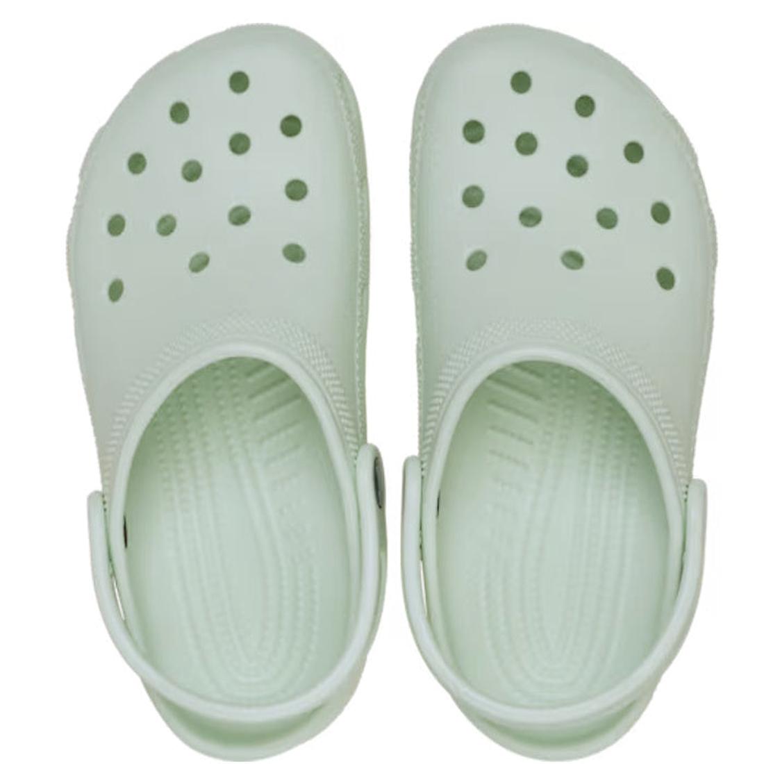 Pair of light green kids mint tint clogs, top down view on a white background,
198445207051,
198445207068,
198445207075,
198445207082,
198445207099,
198445207105,
198445207112,, 45986, 198445207051, 198445207068, 198445207075, 198445207082, 198445207099, 