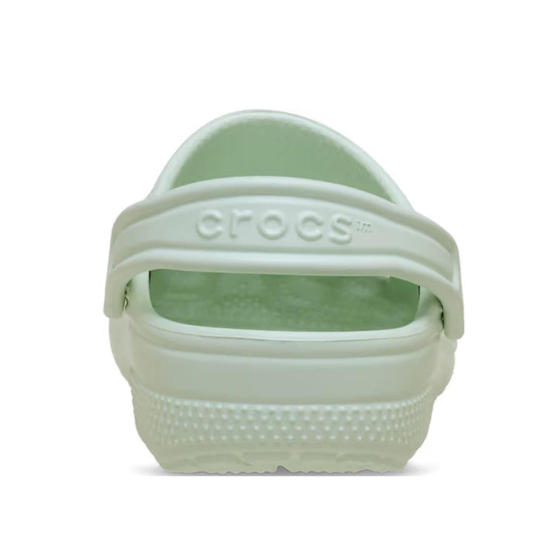Light green kids mint tint Crocs sandal, heel view showing back strap on a white background,
198445207051,
198445207068,
198445207075,
198445207082,
198445207099,
198445207105,
198445207112,, 45986, 198445207051, 198445207068, 198445207075, 198445207082, 