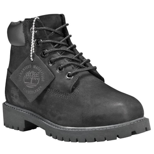 Timberland Kids Black Icon 6-Inch Waterproof Boots with cozy Primaloft ECO, tough sole, easy black laces—perfect for play.  ksnz