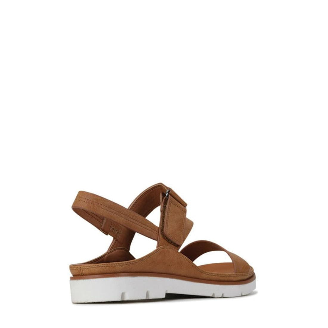 The Los Cabos Ashli Sandal With Back Strap in Brandy Tan features a white sole, toe and back straps, and adjustable Velcro closures. Displayed from the side on a white background., 9321191053097, 9321191053103, 9321191053110, 9321191053127, 9321191053134,