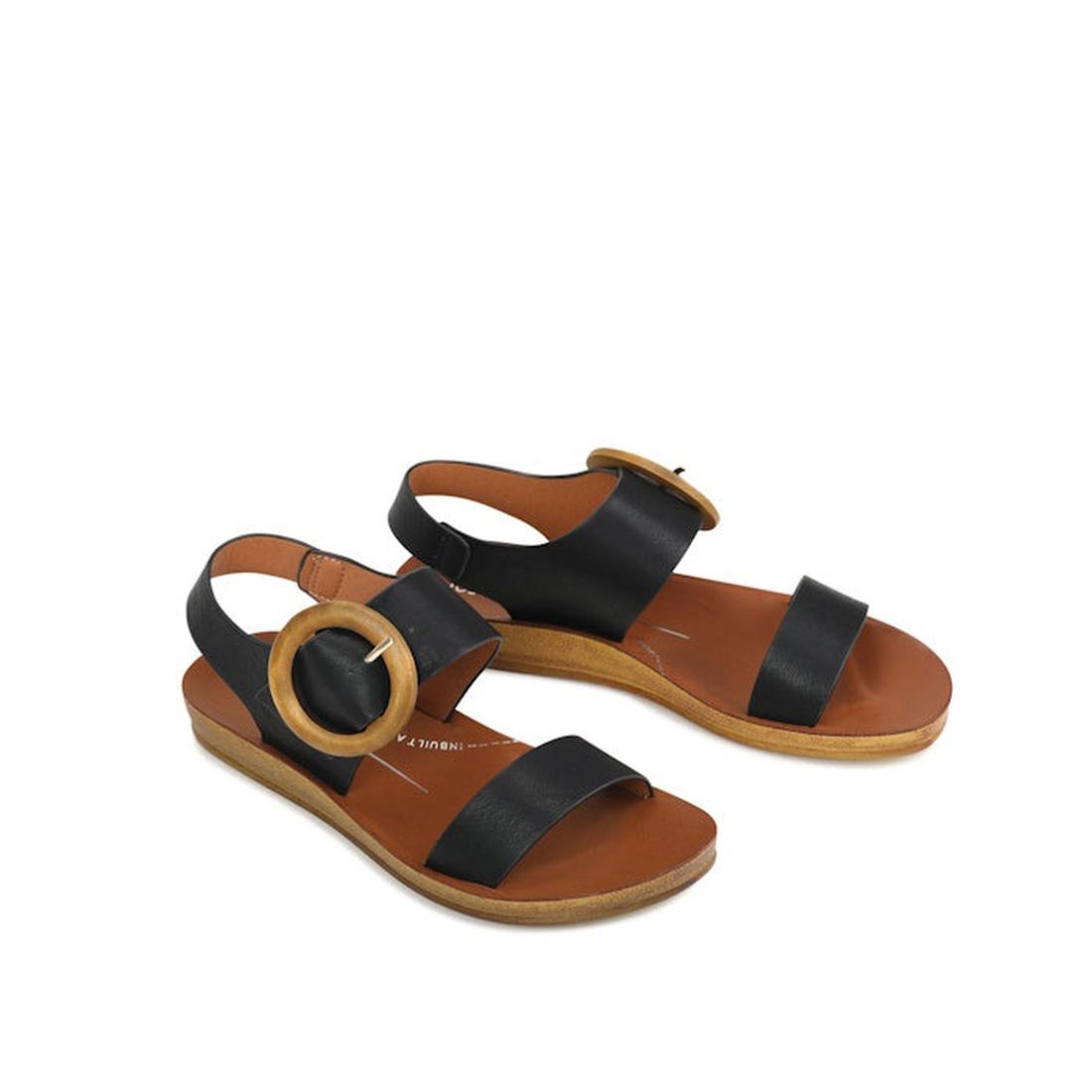 Los Cabos Damas Black Light Flexible Sandal Jandal with comfy tan sole, black straps, and ankle buckle—perfect for summer days.  ksnz
