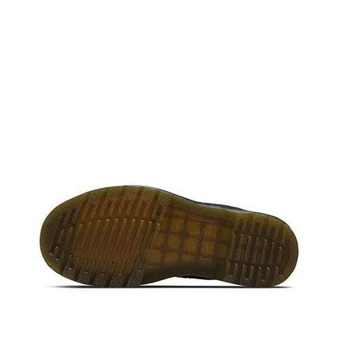 A single Dr Martens - 1460 Black Nappa Leather Boot Mens & Womens is shown from the bottom, highlighting its translucent textured brown rubber outsole and visible tread, photographed on a white background in Hamilton, NZ., 800090829310, 800090829334, 8000