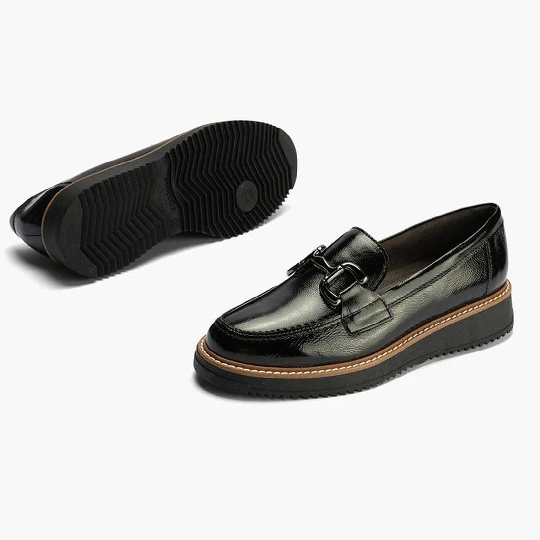 Pitillos Womens Black Patent Slip On Loafer 10760, shiny finish, easy on/off, with a sturdy ridged sole and stylish buckle detail.  ksnz, 8445191661319, 8445191661326, 8445191661333, 8445191661340, 8445191661357