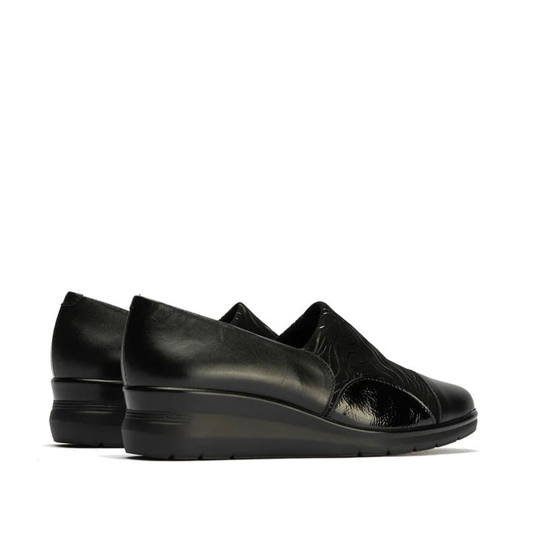 Pitillos Womens Lycra and Patent Leather Shoe 10731 is a comfy black slip-on wedge for moms, with easy wear, grip sole, and soft insole.  ksnz, 8445191655554, 8445191655561, 8445191655578, 8445191655585