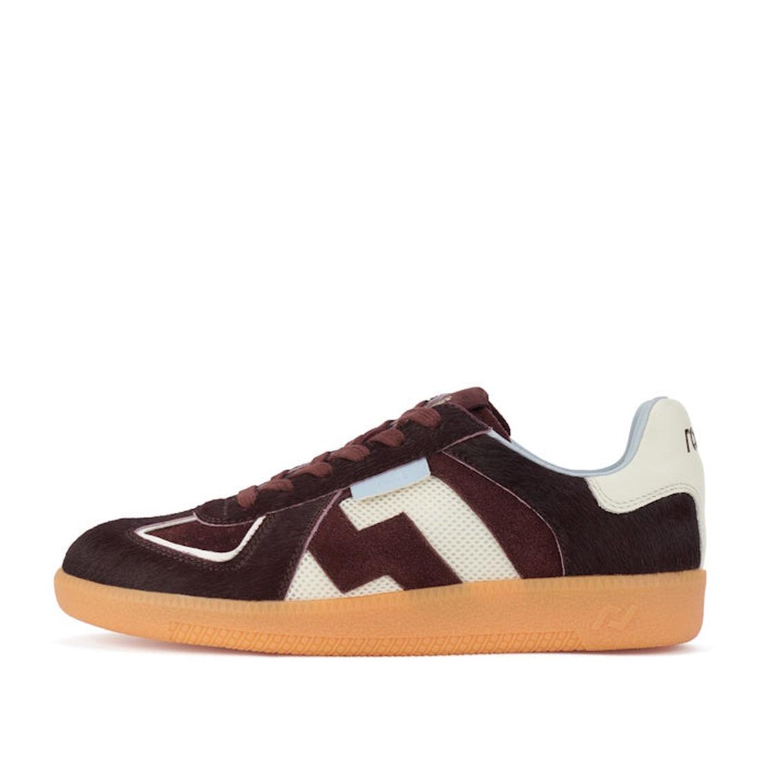 Rollie Womens Pace Dark Cherry Bone Sneaker with maroon and white suede, cream touches, gum sole, lace closure, and fun H detail.  ksnz, 9339554000315, 9339554000317, 9339554000164, 9339554000056, 9339554000182