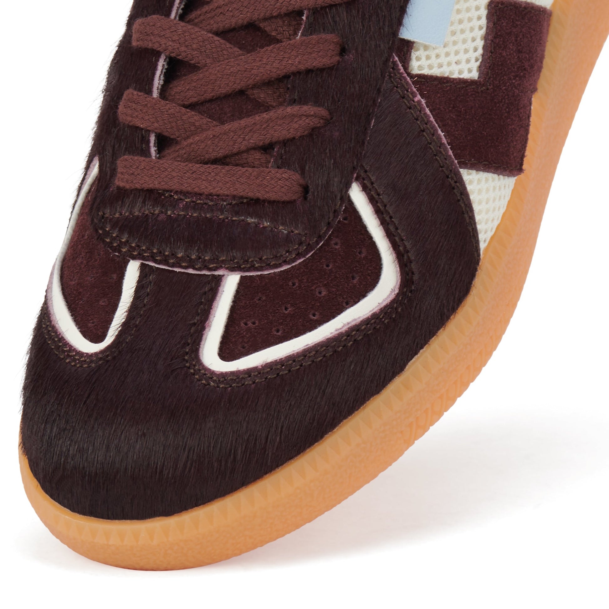 Rollie Womens Pace Dark Cherry Bone Suede Sneaker with soft brown suede, white details, comfy gum sole, easy brown laces, and airy mesh sides.  ksnz, 9339554000315, 9339554000317, 9339554000164, 9339554000056, 9339554000182