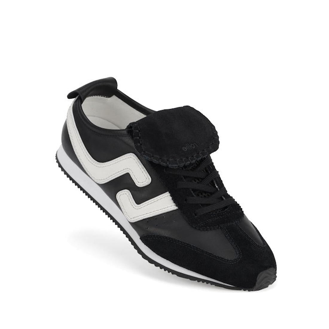 Rollie Womens Shift Black/Bone Sneaker features cozy black and white style, suede lace flap, zigzag trim, and cushioned EVA sole.  ksnz