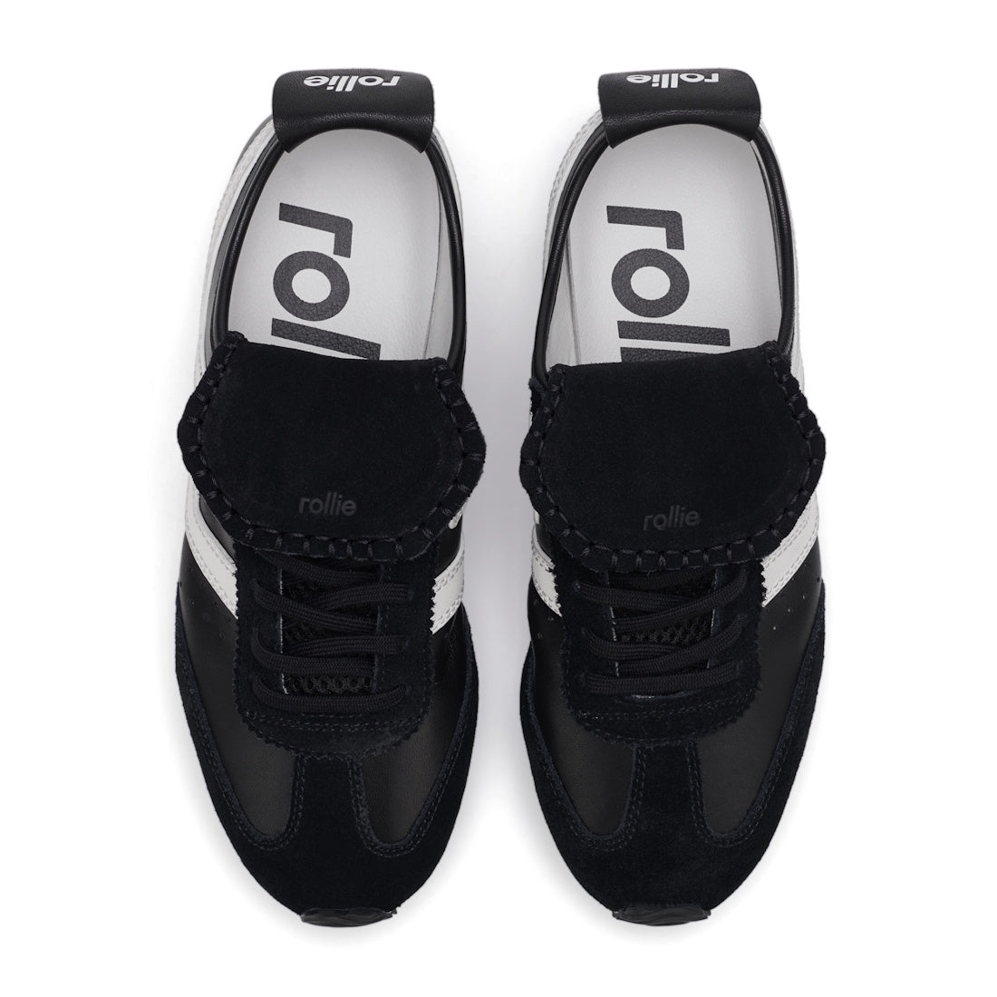 Rollie Womens Shift Black/Bone Sneaker in black with white stripes, comfy cushioned EVA sole, lace-up closure, and handy logo details.  ksnz, 9339554369945, 9339554362427, 9339554100234, 9339554006246, 9339554000138