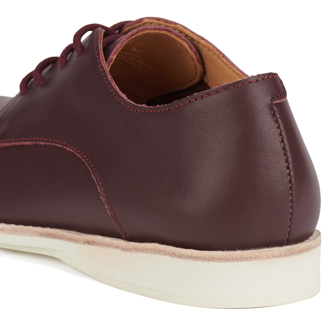 Rollie Womens Derby Super Soft Dark Cherry Shoe with comfy maroon leather, lace-up closure, sturdy white sole, and neat stitching.  ksnz, 9339554034843, 9339554086330, 9339554099231, 9339554070285, 9339554124001, 9339554126029