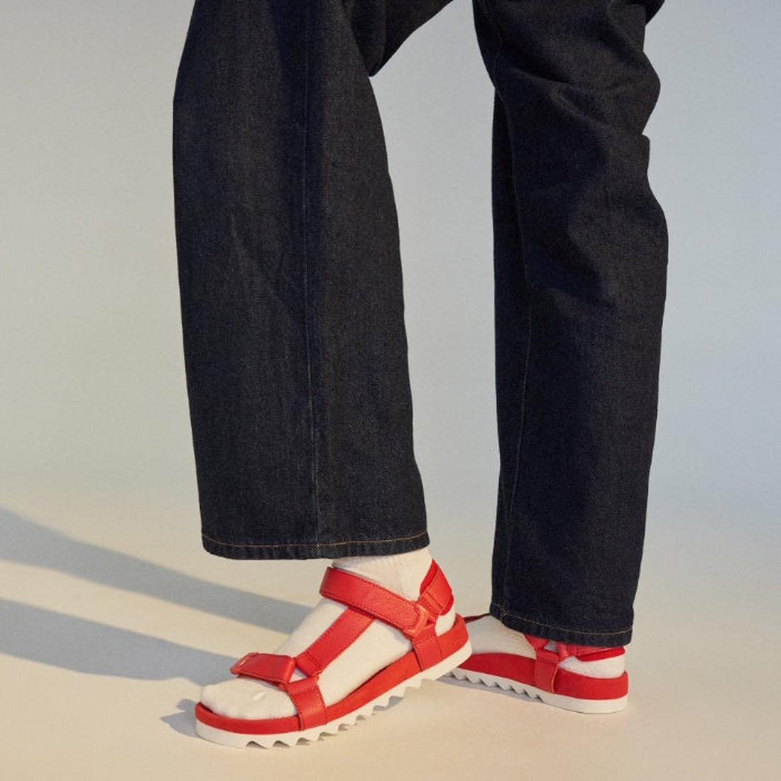 Rollie Womens Sandal Tooth Wedge Fiesta Red—comfy red sandals with cozy sheep leather straps, easy adjust closure, and grippy sole.  ksnz, 9781760776053, 9781760776060, 9781760776077
