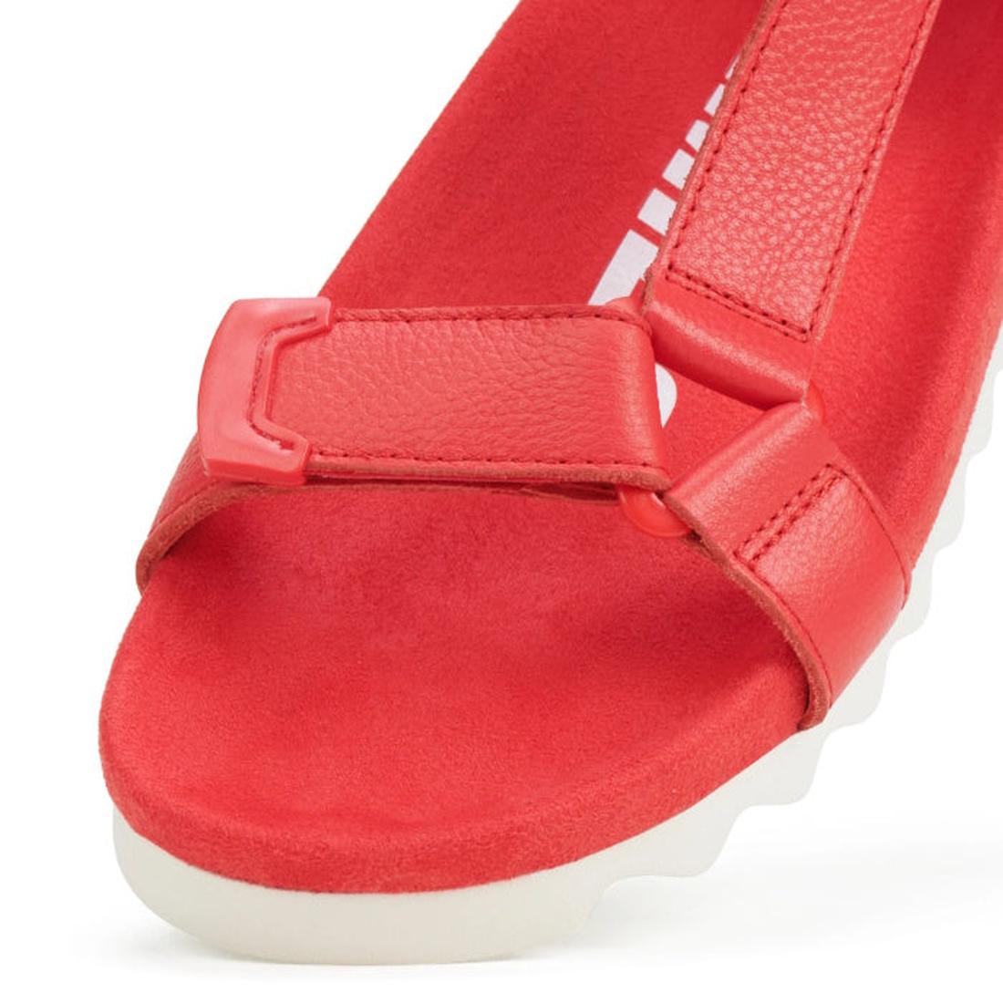 Rollie Womens Sandal Tooth Wedge in Fiesta Red, with soft cushioned insole, easy-fit leather straps, buckle, and comfy sawtooth sole.  ksnz, 9781760776053, 9781760776060, 9781760776077