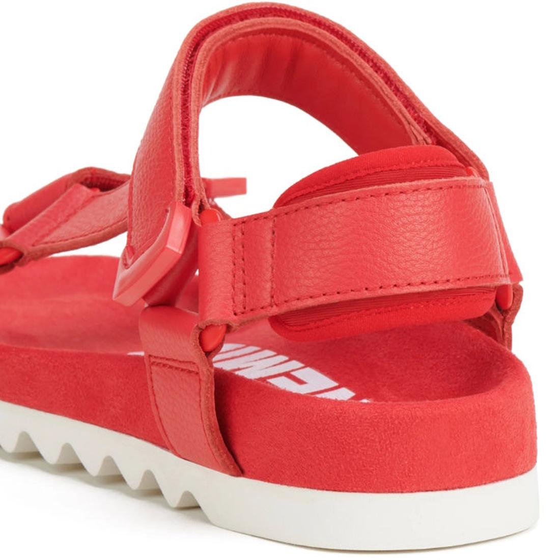 Rollie Womens Sandal Tooth Wedge Fiesta Red, a comfy bright sandal with adjustable leather straps and sawtooth sole, rear view.  ksnz, 9781760776053, 9781760776060, 9781760776077