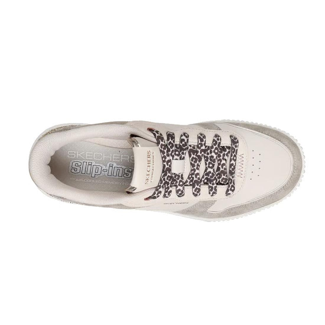 top down view of Skechers Slip Ins Jade Radiant Roar Lace Up Casul street shoes in off white grey.
198376092979,
 
198376092993,
 
198376093013,
 
198376093037,
198376093044,, 46636, 46637, 198376092979, 46639, 198376092993, 46641, 198376093013, 46643, 19