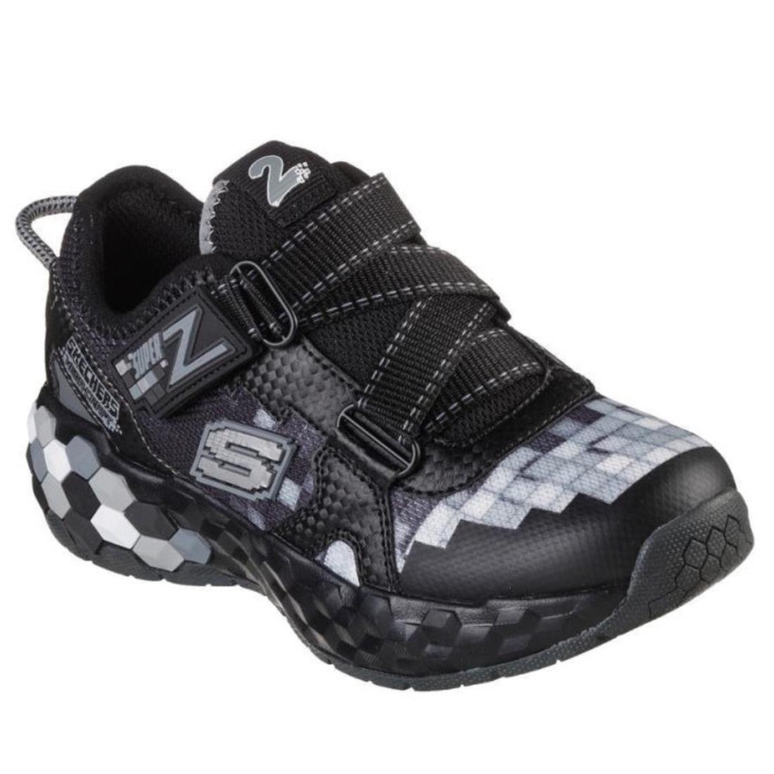 Skechers Kids Mega Craft 2.0 Cubozone Black Charcoal is a comfy kids’ sneaker in black/gray with velcro closure, grippy sole, and soft insole.  ksnz