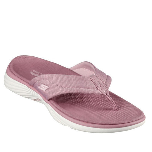 Skechers Womens Jandal Arch Fit Radiance - Gleam Mauve is a comfy pink thong sandal with a soft strap and supportive white sole.  ksnz