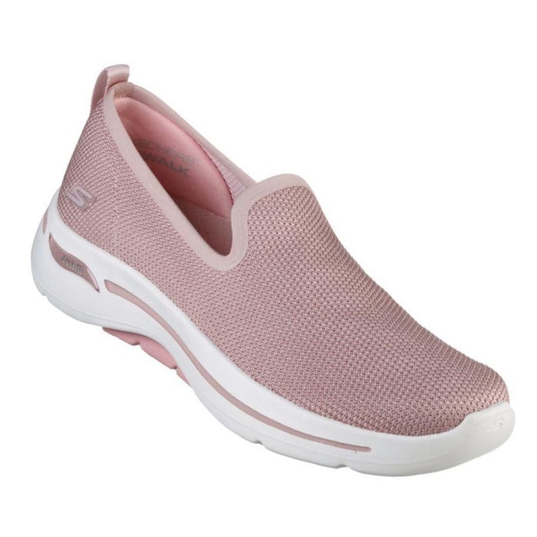 Skechers Arch Fit Refine Slip On Space Lights - Mauve is a comfy slip-on shoe with pink mesh, cushioned white sole, and arch support.  ksnz