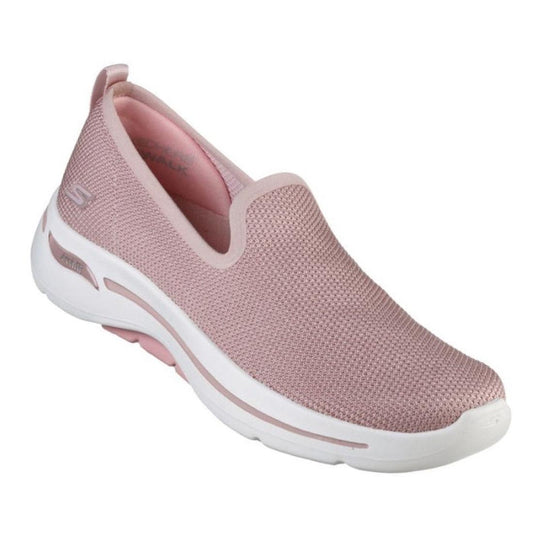 Skechers Arch Fit Refine Slip On Space Lights - Mauve is a comfy slip-on shoe with pink mesh, cushioned white sole, and arch support.  ksnz