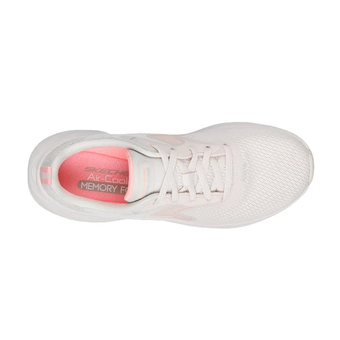 Top down view White athletic shoe with pink interior on a white background,
198376768119,

198376768133,

198376768157,, 45891, 45892, 198376768119, 45894, 198376768133, 45896, 198376768157, 45898, 45899, 45900