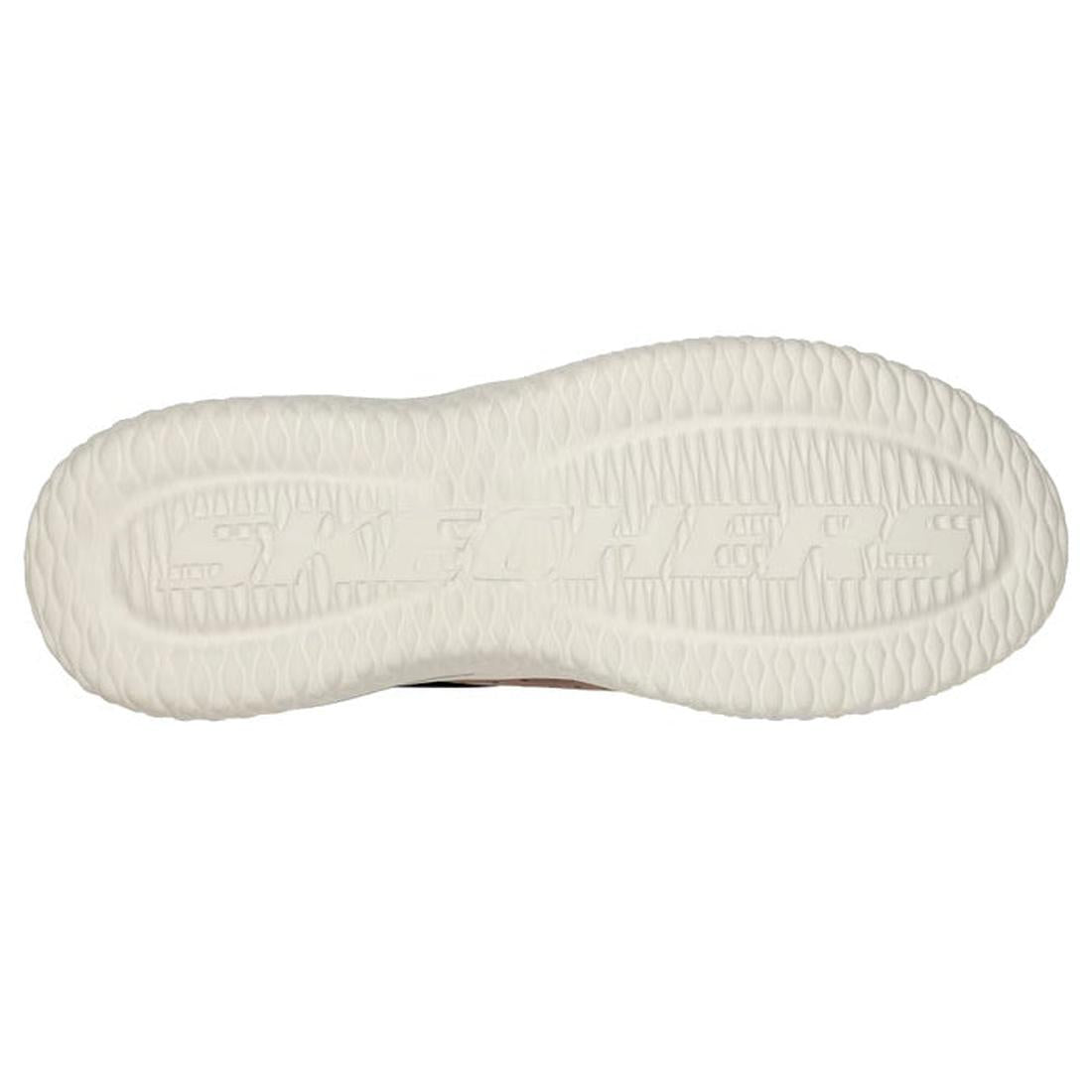 White sole of a shoe on a white background of the Skechers Mens Delson 3 Cicada sneaker.,
195969312018,
195969312032,, 46034, 195969312018, 195969312032, 46037