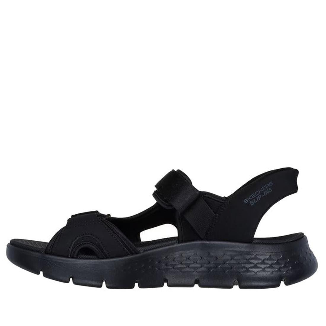 The Skechers Mens Go Walk Flex SD Easy Entry Slip In Sandals Black are lightweight, sporty slip-in sandals with a thick textured sole, open toe, adjustable and heel straps—designed for comfort, support, and mobility., 48219, 48220, 48221, 198376833930, 19