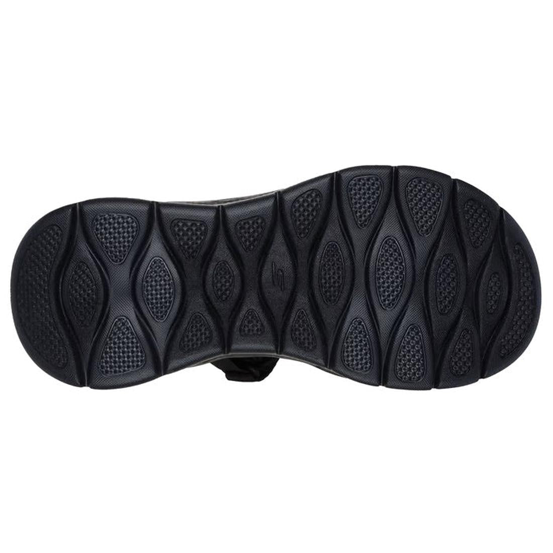Close-up of the Skechers Mens Go Walk Flex SD Easy Entry Slip In Sandals Black sole, showing a repeating oval tread pattern and textured grips for improved traction., 48219, 48220, 48221, 198376833930, 198376833947, 198376833954, 48225