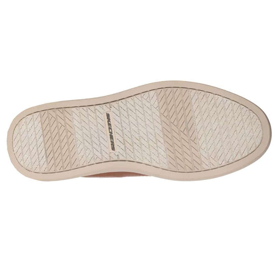 The image shows the sole of the Mens Skechers Slip-ins Owen Connell Brown shoe, featuring a light beige color, a herringbone tread pattern, and a small Skechers logo in the center, highlighting its comfortable slip-on design., 198739701364, 198739701388, 