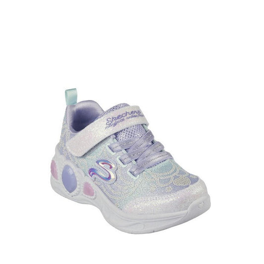 Skechers Toddler Light Ups Princess Wishes Lavender: comfy sneaker in soft purple shades, light-up sole, secure Velcro closure, sparkly touches.  ksnz