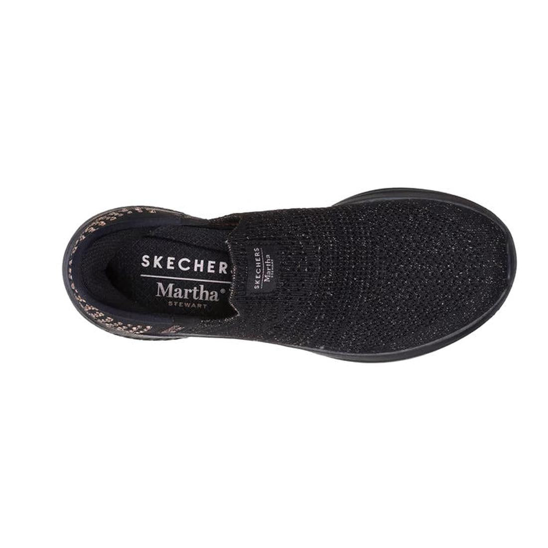 Black Skecher shoe, Skeckers Slip In Glam Life Martha Stewart top down view showing the padded sole on a white background, top down view,
197976790407,
197976790421,
197976790438,
197976790445,
197976790452,
197976790469,
197976790483,
197976790490,, 1979