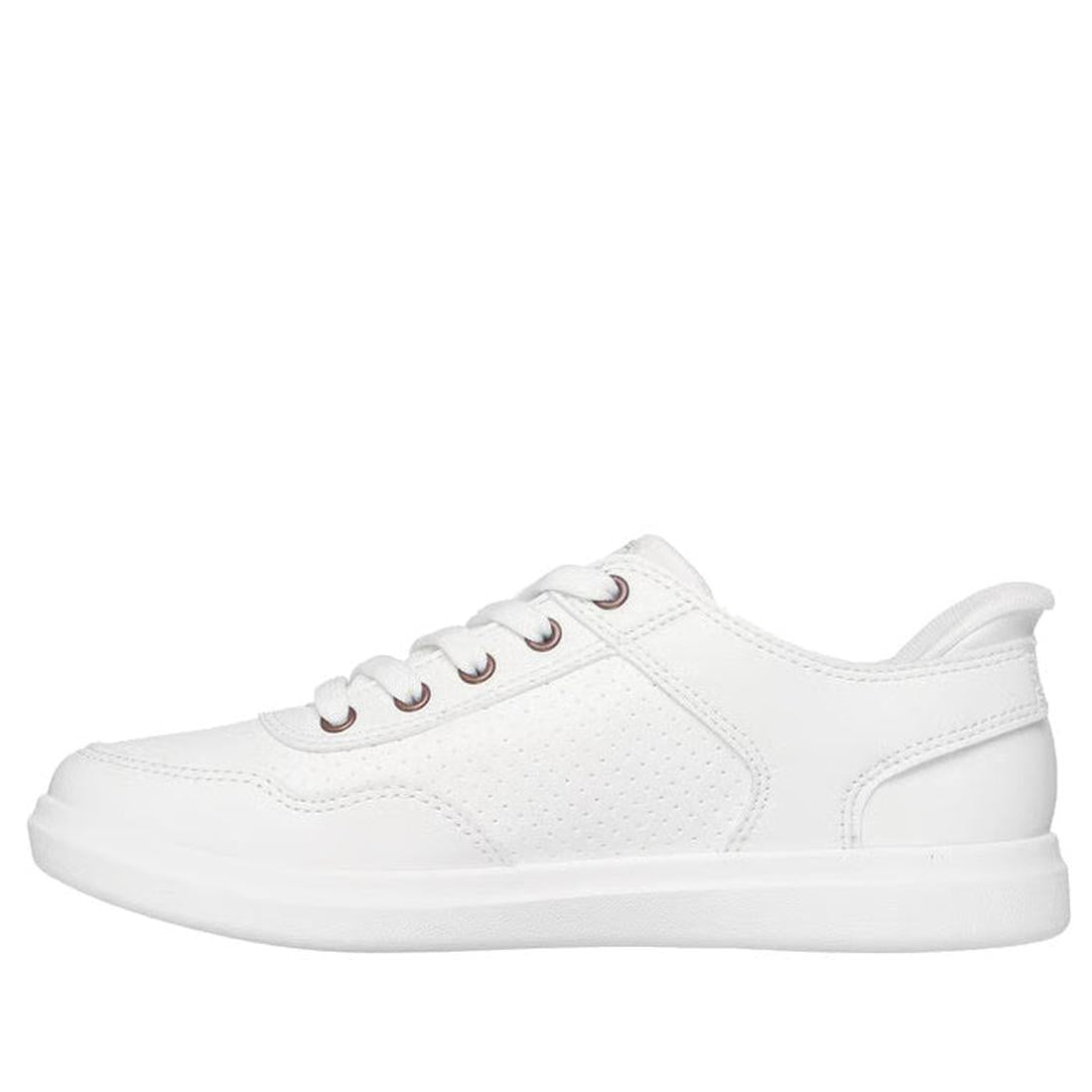 Sied view of outer foot of Skechers Bobs Devine White Slip In sneaker on a white background,
198376269258,
198376269272,
198376269296,
198376269319,
198376269326,, 45492, 45493, 198376269258, 45495, 198376269272, 45497, 198376269296, 45499, 198376269319, 