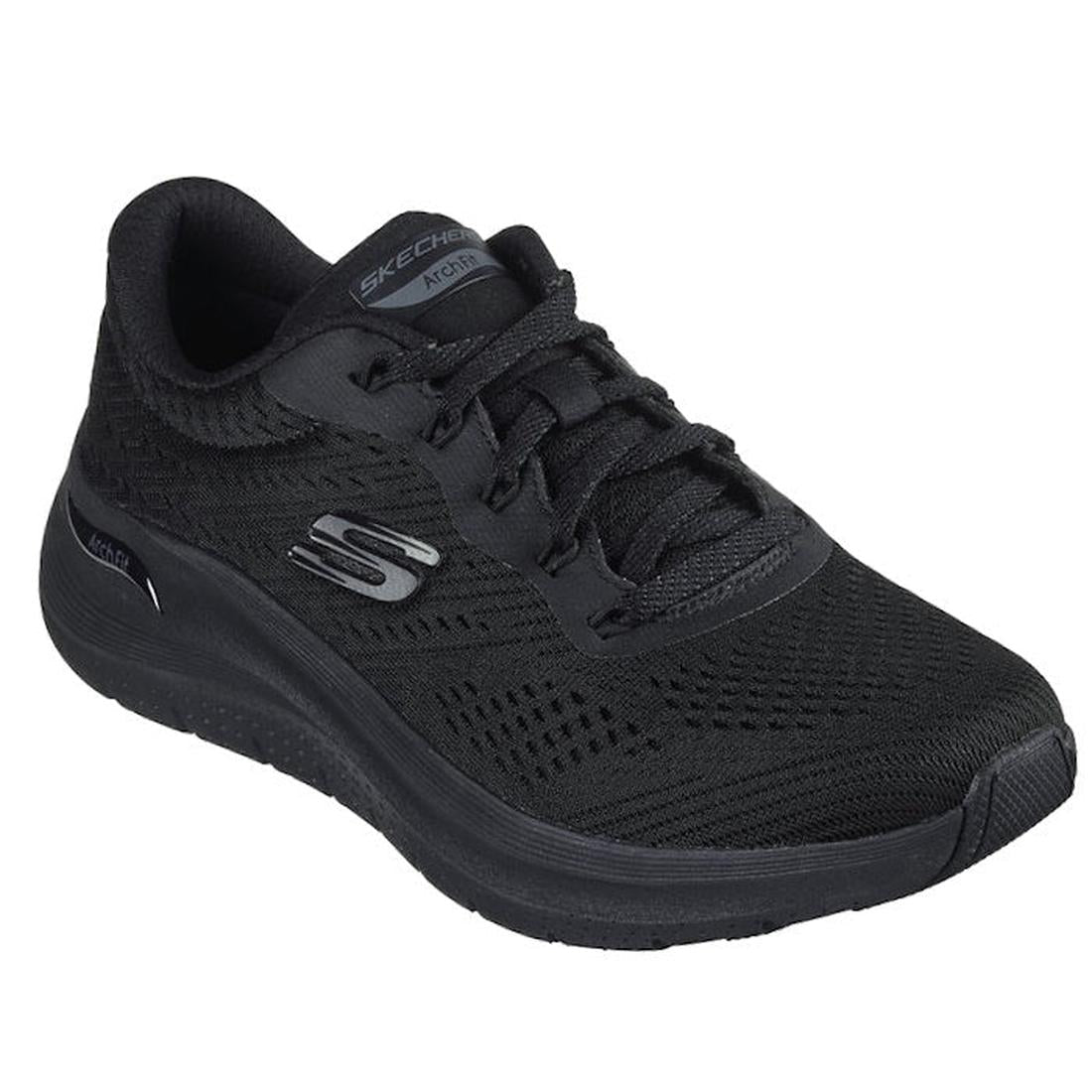 Skechers Arch Fit Lace Up Big League Black WIDE WIDTH: comfy black sneakers with mesh uppers, lace-up ties, textured soles, and Arch Fit support.  ksnz
