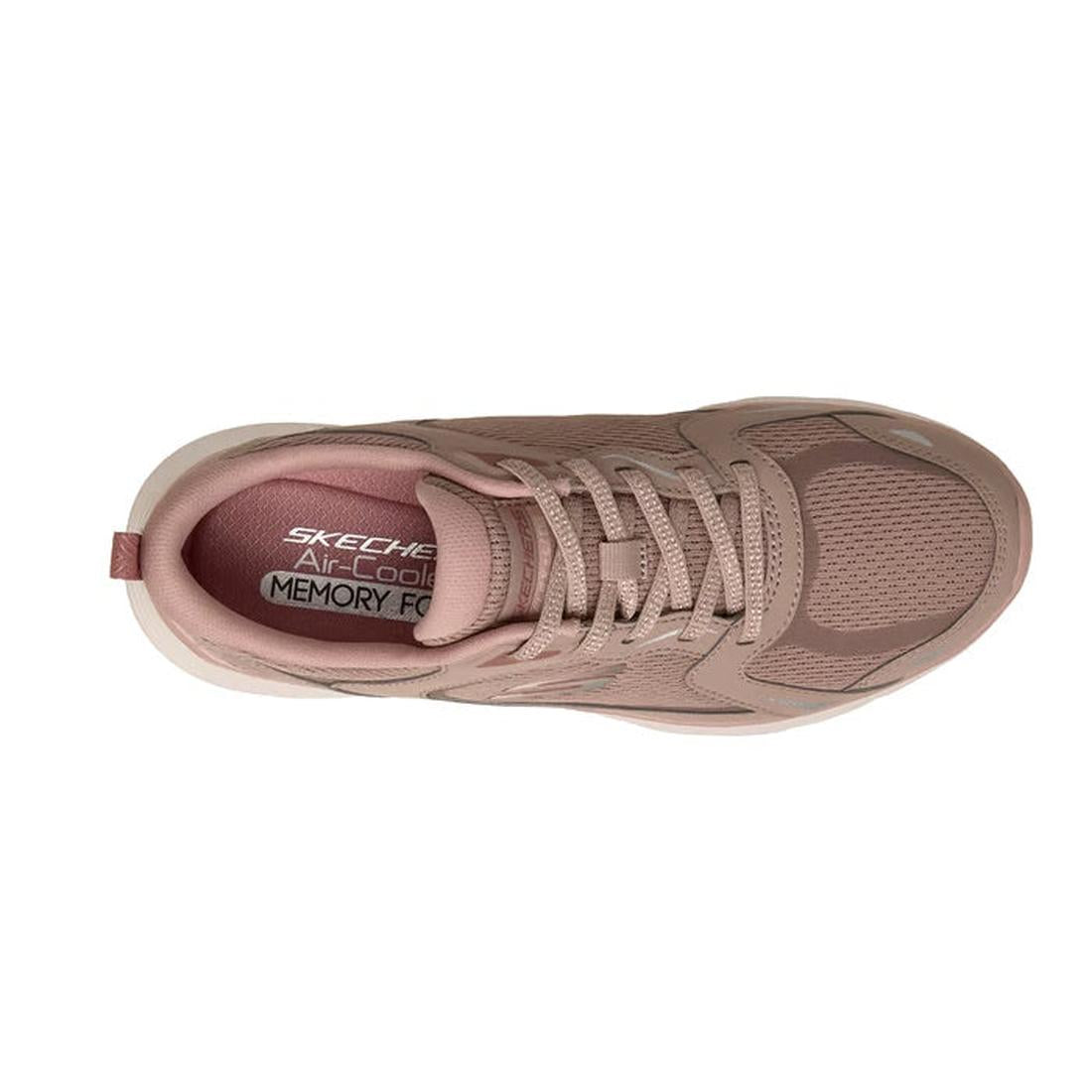 Top view of a dark rose Skechers Womens Flex Appeal 3.0 Retro Rush sneaker featuring mesh and synthetic materials, lace-up closure, and “Air-Cooled Memory Foam” visible on the insole., 50172, 50173, 198739845396, 50175, 198739845419, 50177, 198739845433, 