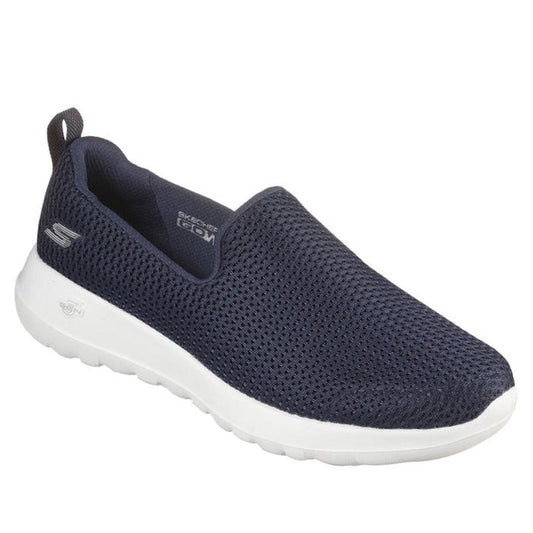 Skechers Go Walk Joy Slip On Navy—easy for busy families, this comfy vegan trainer has a breathable mesh top and cushioned white sole.  ksnz