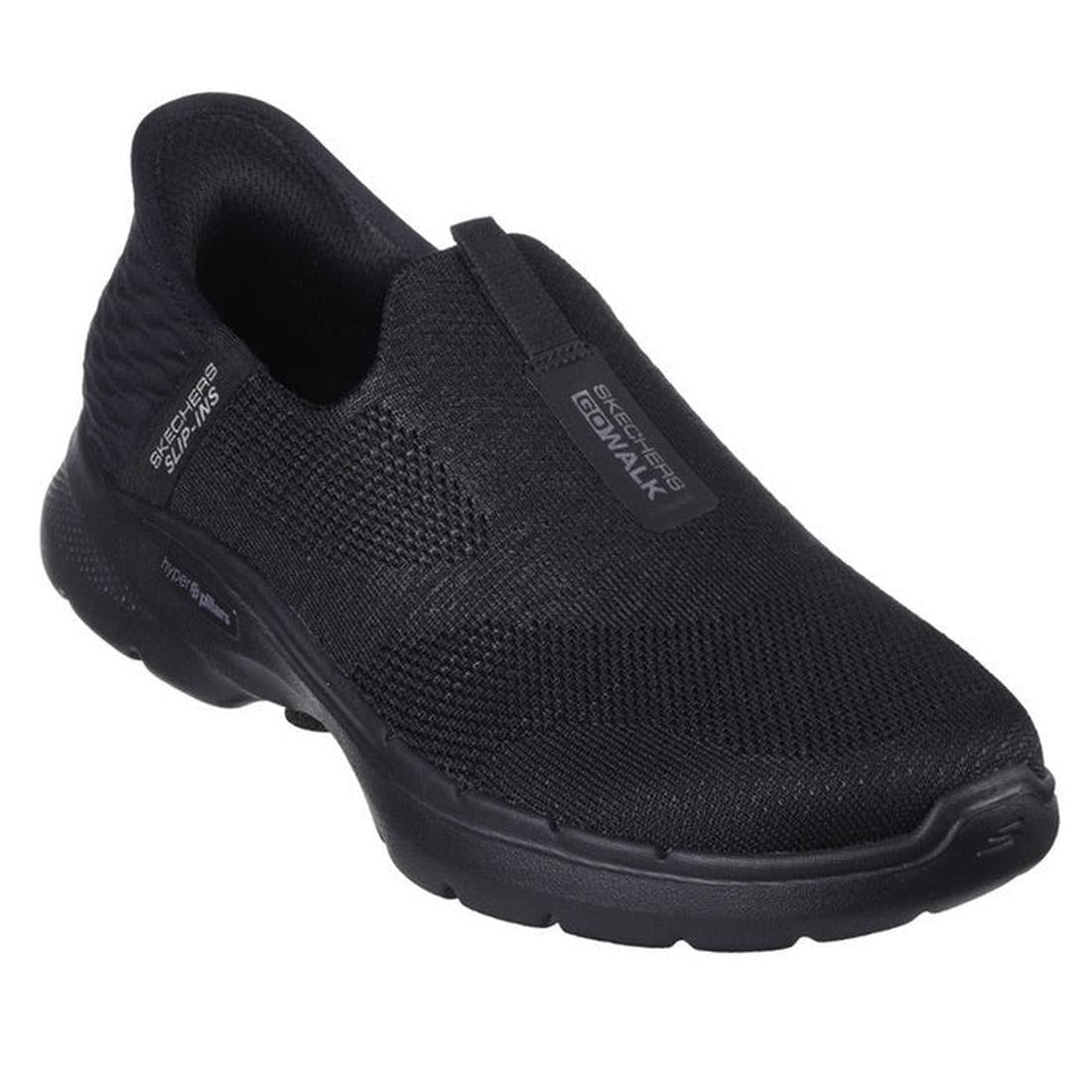 Skechers Go Walk 6 WIDE Width Womens Fabulous View Slip-Ins in black, comfy athletic slip-on with cushy sole, easy pull tab, wide fit.  ksnz