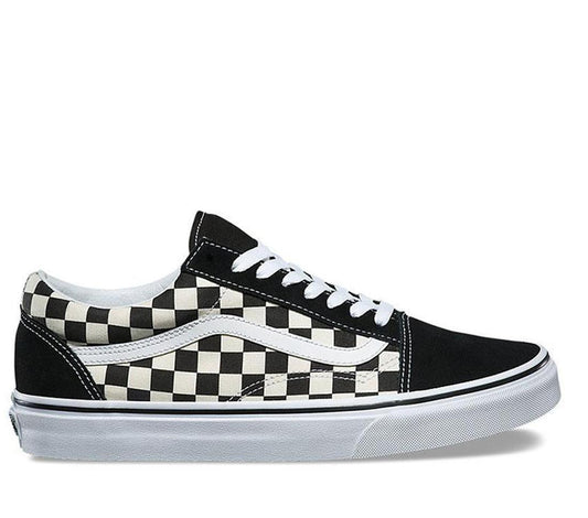 Vans Old Skool Youth Primary Check Black White sneakers have classic checkerboard style, comfy thick soles, and easy white laces.  ksnz