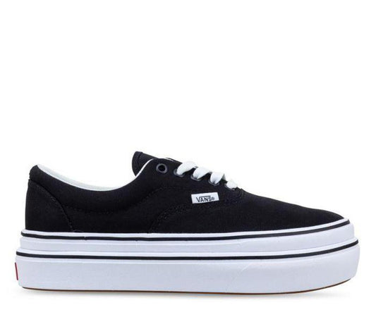 Vans Super Comfycush ERA Black Adults shoe has a comfy thick white sole, soft black canvas, easy lace closure, and iconic style.  ksnz